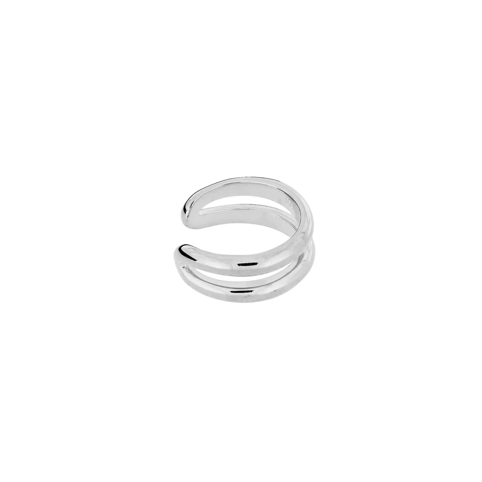 Sterling silver ear cuff featuring two smooth parallel bars with a polished finish, offering a minimalist yet sculptural design typical of contemporary silver jewellery.