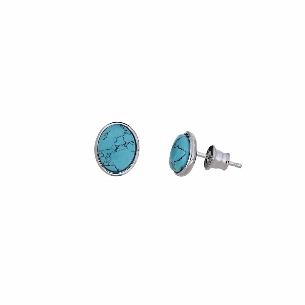 Silver &amp; Turquoise Oval Studs