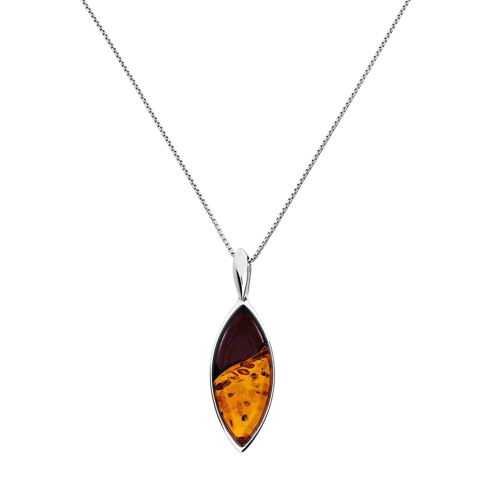 Silver Two Coloured Amber Leaf Pendant