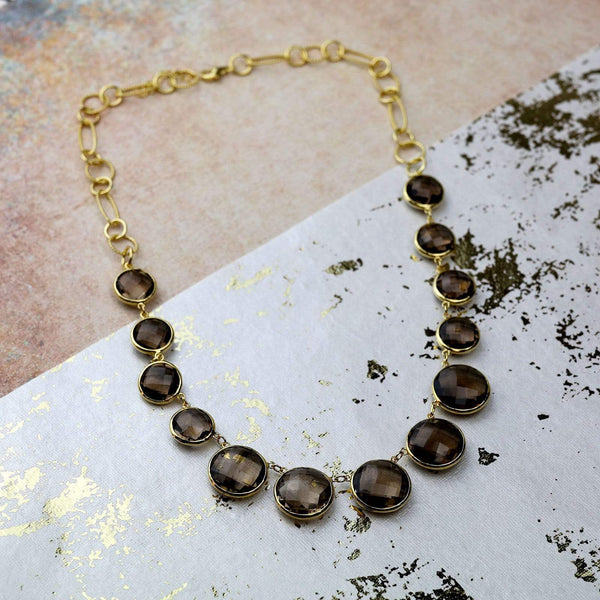 Semi precious stones necklace from smoky quartz and fuchia agate with three spectacular offers solid agate pendants