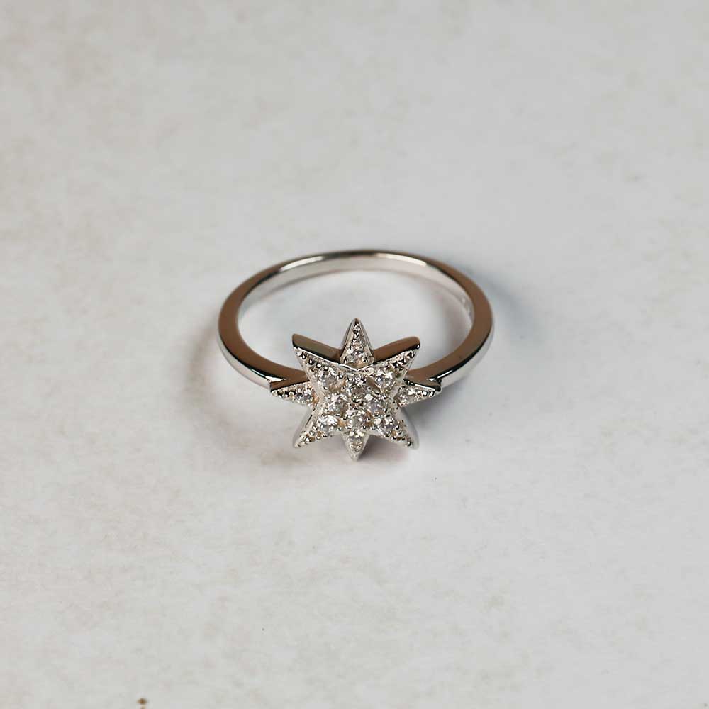 Sterling silver and pavé cubic zirconia eight-point star ring
