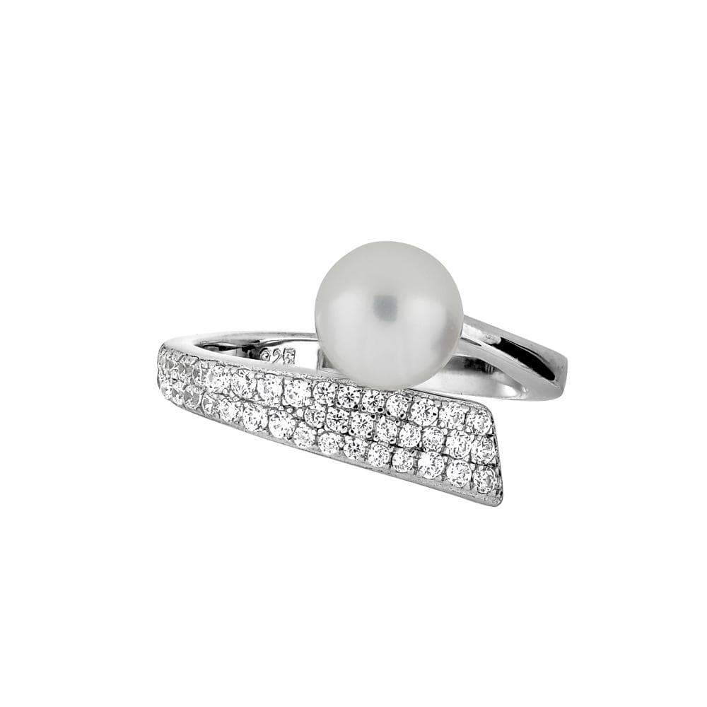 Sterling silver, freshwater pearl and pavé curl ring