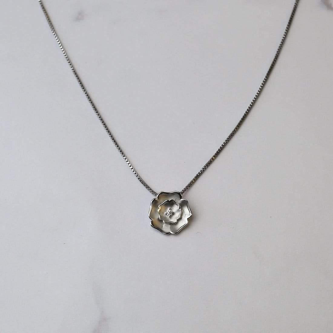 Sterling Silver Yorkshire Rose Necklace - Frosted