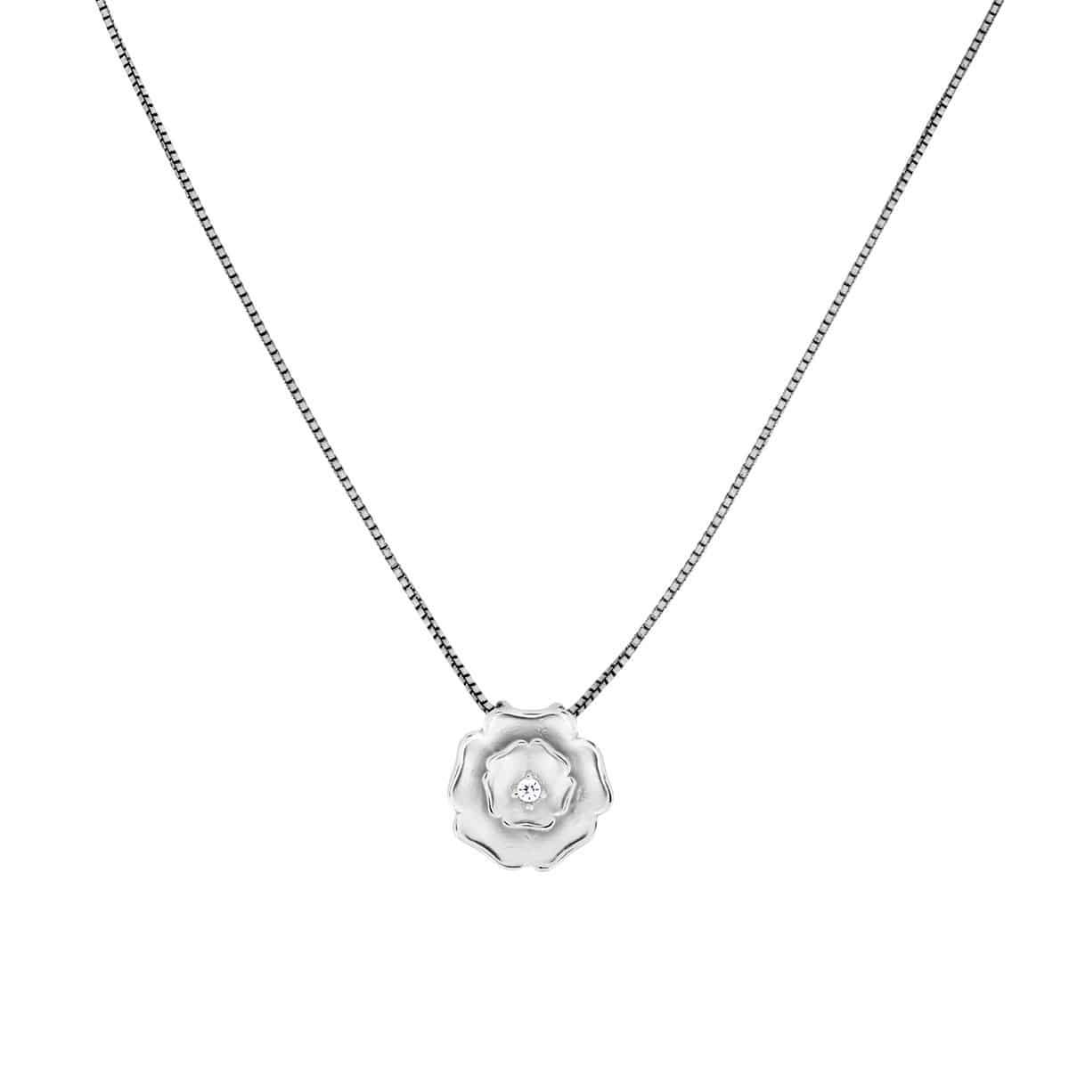 Sterling Silver Yorkshire Rose Necklace - Frosted