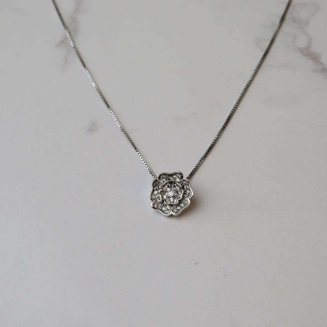 Sterling Silver Yorkshire Rose Necklace - Pavé