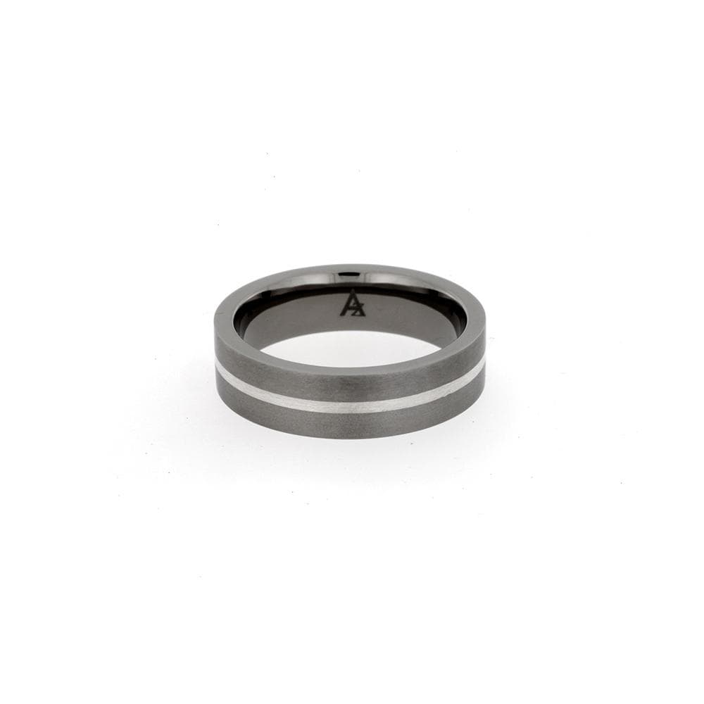 Titanium &amp; Central Silver Stripe Ring