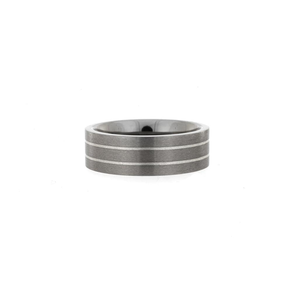 Titanium & Slim Silver Stripes Ring