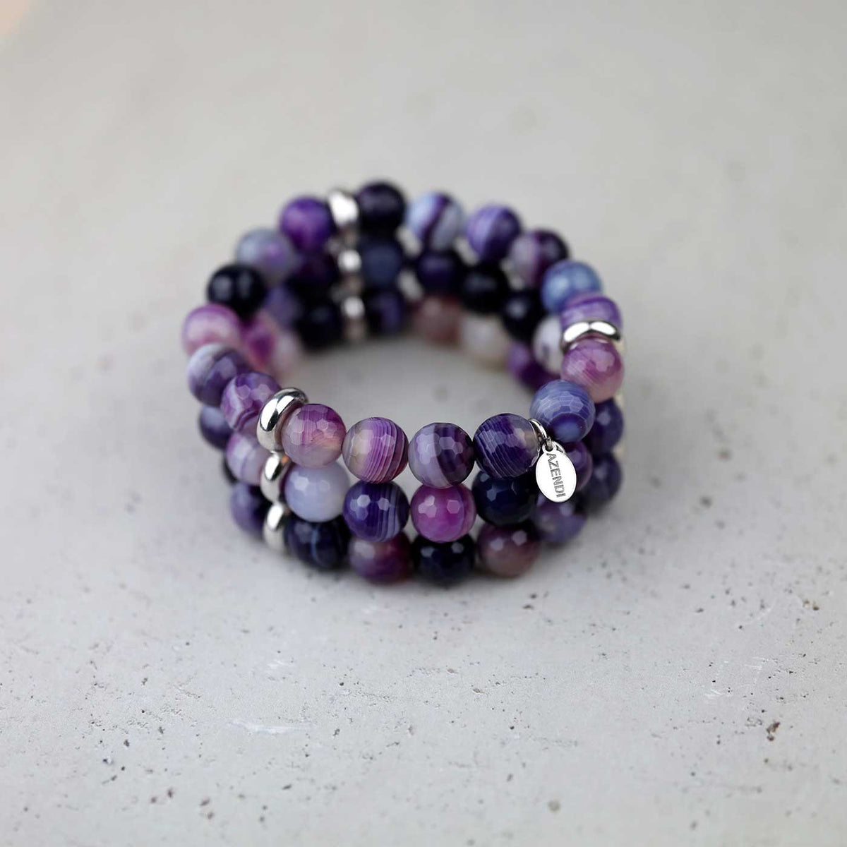 Triple Strand Purple Agate Stretch Bracelet